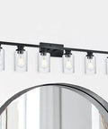 4 Light Vintage Bath Vanity Light in Matte Black Finish with Seeded Glass Shade Farmhouse Industrial Wall Sconce Easy Install