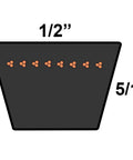 Cross-section diagram of Durable Dura-Prime PowerDrive Half Inch By 65 Inch V Belt A63 4L650, showing dimensions and structure.