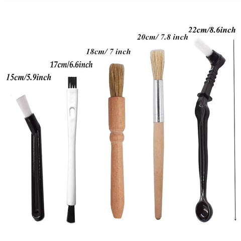 Five Piece Coffee Brush Set For Espresso Lovers, Pro Cleaning Kit With Wooden Grinder Brush And Nylon Coffee Machine Group Head Brushes, Easy Grinder Cleanup, Perfect For Home Or Cafe Machines