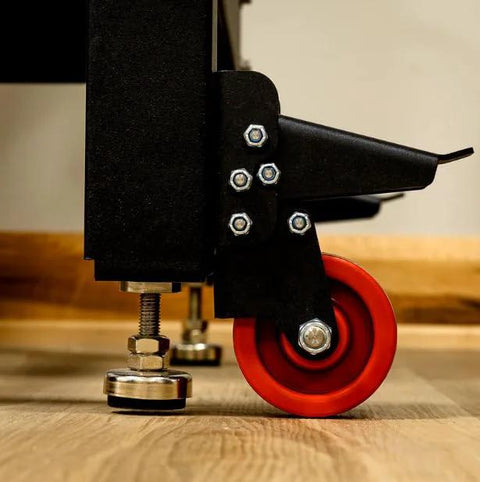 Heavy Duty Steel Caster Set For Router Tables, Workbenches, Cabinets And Tool Stands With 800 LB Capacity, installed swivel caster