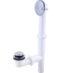 RP393 Chrome Bath Waste Assembly For Tub Drain, showcasing vertical and horizontal range, white and chrome finish