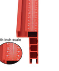 Built Tough Aluminum T Track Table Fence System With Laser Measure For Dead Accurate Miter Saw Cuts And Woodworking Projects On Portable Or Cabinet Saws showing detailed inch scale