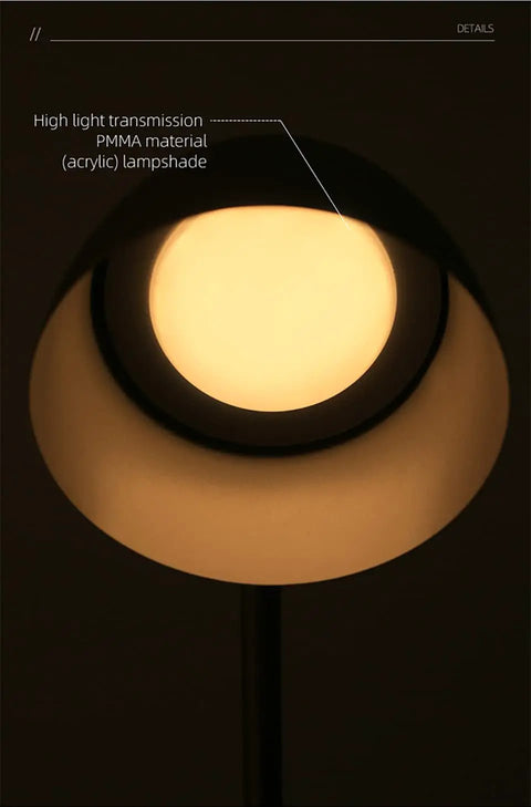 Swing Arm Wall Sconce With Touch Control Dimmable 10 To 100 Percent And 3 Color Temperatures 3000K 4500K 6000K Aluminum Brushed Nickel LED Reading Wall Lamp Hard Wired For Living Room And Bedroom close-up view of lit acrylic lampshade.