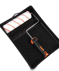 8Pcs 10 Inch Paint Rollers for Smooth Wall Makeover and Fresh Pattern Textures resting in a black tray with textured bottom.