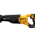 Heavy Duty Cordless Reciprocating Saw With Flexvolt Power And One Point One Two Inch Strokes For Fast Demolition Jobs Totally No Sweat Quick Blade Swaps Tool Only, side view.