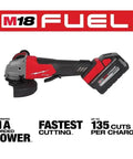Heavy Duty Brushless Cordless Angle Grinder Kit 4 5 Inch 5 Inch 18 Volt with tool free guard and zero vib handle.