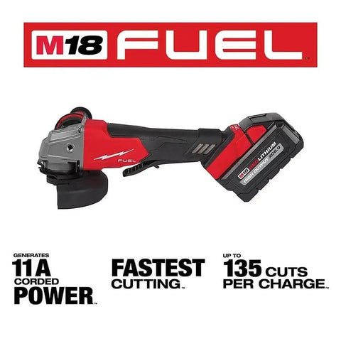 Heavy Duty Brushless Cordless Angle Grinder Kit 4 5 Inch 5 Inch 18 Volt with tool free guard and zero vib handle.