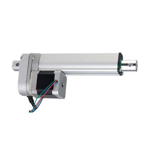 Precision 12 Volt Linear Actuator With Stepper Motor Push Rod And Telescopic Design on a white background showcasing its features.