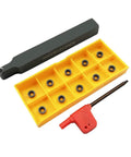 11-piece round carbide insert set with yellow 11-slot holder and red insertion tool