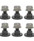 Beefed Up Disc Mower Blade Bolt Kit 76N927 Six Pack Replacement For OEM Mowers, Heavy Duty 10mm X 22mm Bolts With 30mm Round Heads, 0.620 Inch Shoulder Diameter, 0.3795 Inch Shoulder Height, Includes Washer Nut, six black bolts with nuts