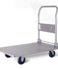 Heavy Duty Moving Cart Built Tough For Garage Or Shop Use Featuring Smooth 360 Swivel Wheels And Quick Fold Tray, aluminum construction.