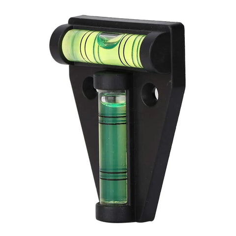 Ycauty T Level Bubble Spirit Level with Installation Hole Measuring (Black) close-up showing level bubbles and installation hole.