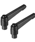 Hella Smooth M8 Clamping Lever With Push Button Ratcheting Action Female Threaded Stud Quick Adjust Toggle Handle No Fuss Heavy Steel Build Sweet Grip For Workshop Tasks two black toggle clamp handles