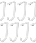 8 Pack Flat Bike Hooks For Garage Storage Elevate Overhead Racks And Wall Shelves Thickened Iron Hangers For Easy Bike Hanging Ceiling Accessory White Finish, eight white hooks displayed