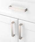 10 Pack 5 Inch Brushed Nickel Cabinet Pulls Satin Silver Cabinet Handles installed on white kitchen doors