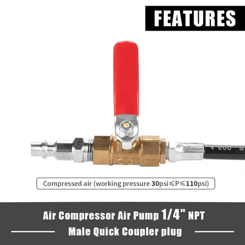 Heavy Duty Engine Air Valve Port Adapter M12 M14 To One Quarter Npt Brass Plug With Thick Rubber Hose For Ls Series V8 Motors Legit Pro Swap Rig Kit with red handle and brass fittings.