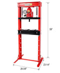 Built Different 20 Ton Hydraulic Shop Press Heavy Duty Steel Garage Powerhouse for auto repair, 59 inches tall, red.