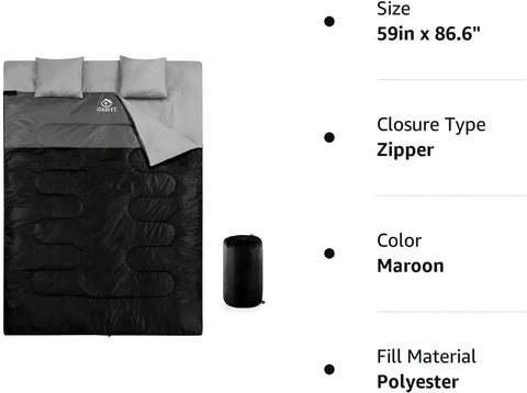 All Season Double Sleeping Bag For Adults With 2 Pillows Queen Size XL Waterproof Camping Gear For Two Perfect For Cold Weather