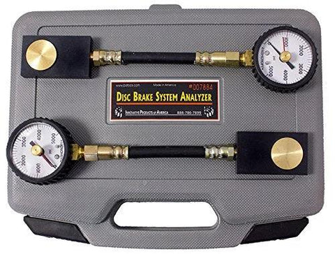 Disc Brake System Analyzer 7884 Innovative Products Of America front view in gray carrying case with dual gauges