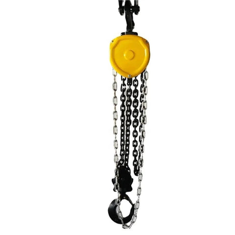 Straight Up Heavy Duty Manual Chain Hoist With 20 Ton Capacity Industrial Rigging Kit featuring a yellow pulley block and lifting sling hooks.