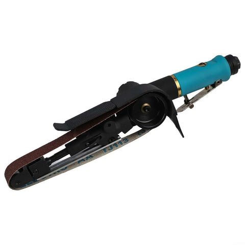 Heavy Duty Pneumatic Air Belt Sander 16000Rpm with 360 Rotating Handle, side view showing sanding belt and grip.