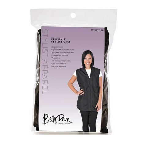 Built Tough Salon Vest With Smooth Zip Front Showing Off Cool Iridescent Drip Designed To Help Pro Hairstylists And Barbers Crush Their Shifts Tailors Snugly For All Day Ease In Classy Black Medium Fit.