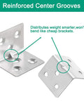 Reinforced Center Grooves of 16 Pack Stainless Steel Corner Braces 1.5 By 1.2 By 1.2 Heavy Duty L Brackets for secure support.