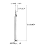 Carbide end mill for PCB engraving, 0.6 mm diameter with 1/8 in shank, silver metal