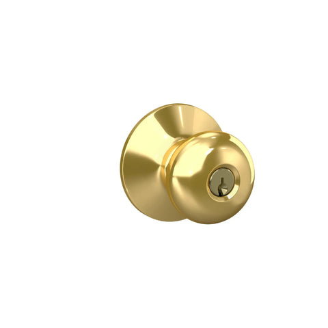 Keyed Entry Door Knob In Bright Brass Finish With Self Aligning Screws Includes Lockset And Two Keys For Quick Easy Installation Secure Front Or Back Door Access Unlock From Inside When Handle Turns
