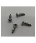 Close-up of four silver screws on a white background