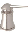 Close-up of Transitional Soap And Lotion Dispenser Satin Nickel With Top Fill Heavy Duty Pump Dezincified Brass Construction 1 1/4 Inch Cutout