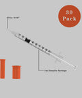 Disposable 31 Gauge 5/16 Inch Syringe With Needle, 1ml Capacity, Sterile, Individually Wrapped, 30 Pack, Clear Measurement Markings, Perfect For Lab Dosing, Pets, Veterinary And Medical Dispensing Supplies, 1ml insulin syringe