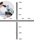 0.1mm Calibration Slide For Microscope With Cross Micrometer And Micrometer Ruler, 40x40mm glass, shown with user and measurements