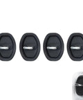 Extra Thick Silicone Car Door Latch Covers 4 Pack Self Stick Shock Absorbing Pad For Silky Smooth Closures shown from the front.