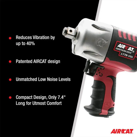 No-Bull Heavy-Duty Pneumatic Impact Wrench Pushing 1450 Foot Pounds Killer Torque And Vibrotherm Low-Vibration Composite Build for tough job site grinds, showcasing compact air tool design.