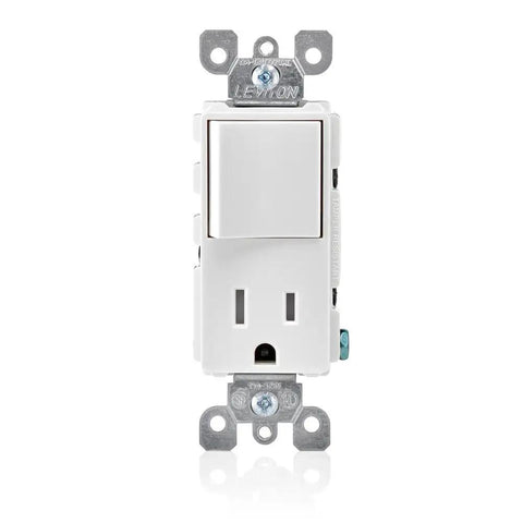 Decora Style Combination Switch And Tamper Resistant Receptacle White T5625W Kid Safe Outlet front view