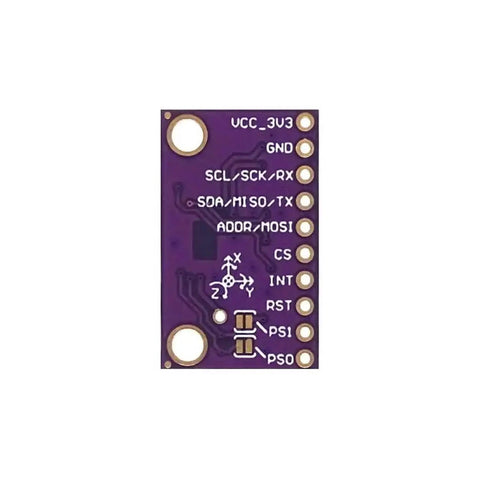 Dope 9 Axis IMU Sensor Module With 9DOF Gyro Magnetometer ICM20948V2 For DIY Electronics Robotics Drones Motion Tracking And AR VR Projects Also Great For STEM Builds., purple PCB module with labeled pins and mounting holes