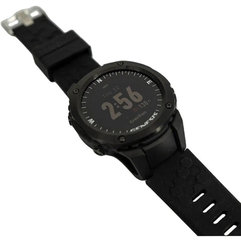 Graviton Color Dive Watch Computer With Full Color MIP Display showing time, angled view, black strap