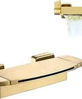 Waterfall Tub Faucet Wall Mount Filler in Brushed Gold High-Flow Bath Tub and Sink Faucet with Two Handles Wide Spout Solid Brass US 1/2 NPT