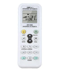 Universal LCD Remote For Air Conditioners All In One 1000 In 1 Controller Works With Most Brands Easy Setup English Manual Included Requires 2 AAA Batteries Backups For Home Comfort with screen and buttons.