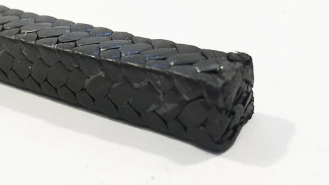 Braided PTFE-graphite packing rope, black, 3/8 in, close-up end view
