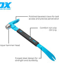 10 Inch Cat Paw Pry Bar Nail Puller with Hammer Head and Rubber Grip, featuring forged steel beveled claws for heavy duty demolition.