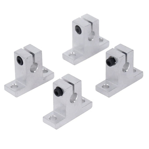 Four aluminum pillow blocks from the 400 Millimeter T8 Lead Screw Kit With Optical Axes for 3D printers