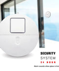 Ultra Thin Window Alarm With 120dB Loud Alarm And Vibration Sensor, Glass Break Security, detached view with windows in background.