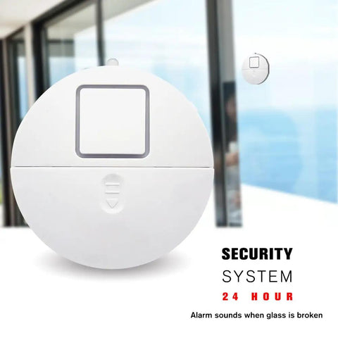 Ultra Thin Window Alarm With 120dB Loud Alarm And Vibration Sensor, Glass Break Security, detached view with windows in background.