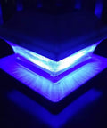 Solar Post Cap Lights Outdoor Three Color LED 20 Lumen Super Bright Waterproof Post Lamp glowing in blue light at night.