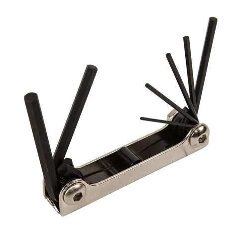 Folding Hex Key Set With Seven Keys In Metric Sizes Two Positions For Extra Leverage Right Angle Or Straight Out Square Cut Ends