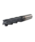 Side view of a carbide long end mill, 9/16-inch shank, 4-flute square end, AlTiN coating, 2-inch length of cut.