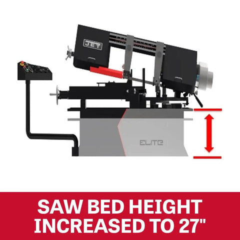 10 By 18 Inch Variable Speed Horizontal Bandsaw With 2 HP 230V Single Phase Power Swing Away Panel For Fingertip Controls Raised 27 Inch Bed Automatic Blade Shut Off A Real Shop Ready Workhorse For Heavy Duty Metalworking