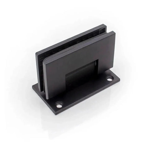 Stainless Steel Shower Screen Hinges For Frameless Glass Doors 90 Degree T Shaped Bathroom Clip shown in black metal